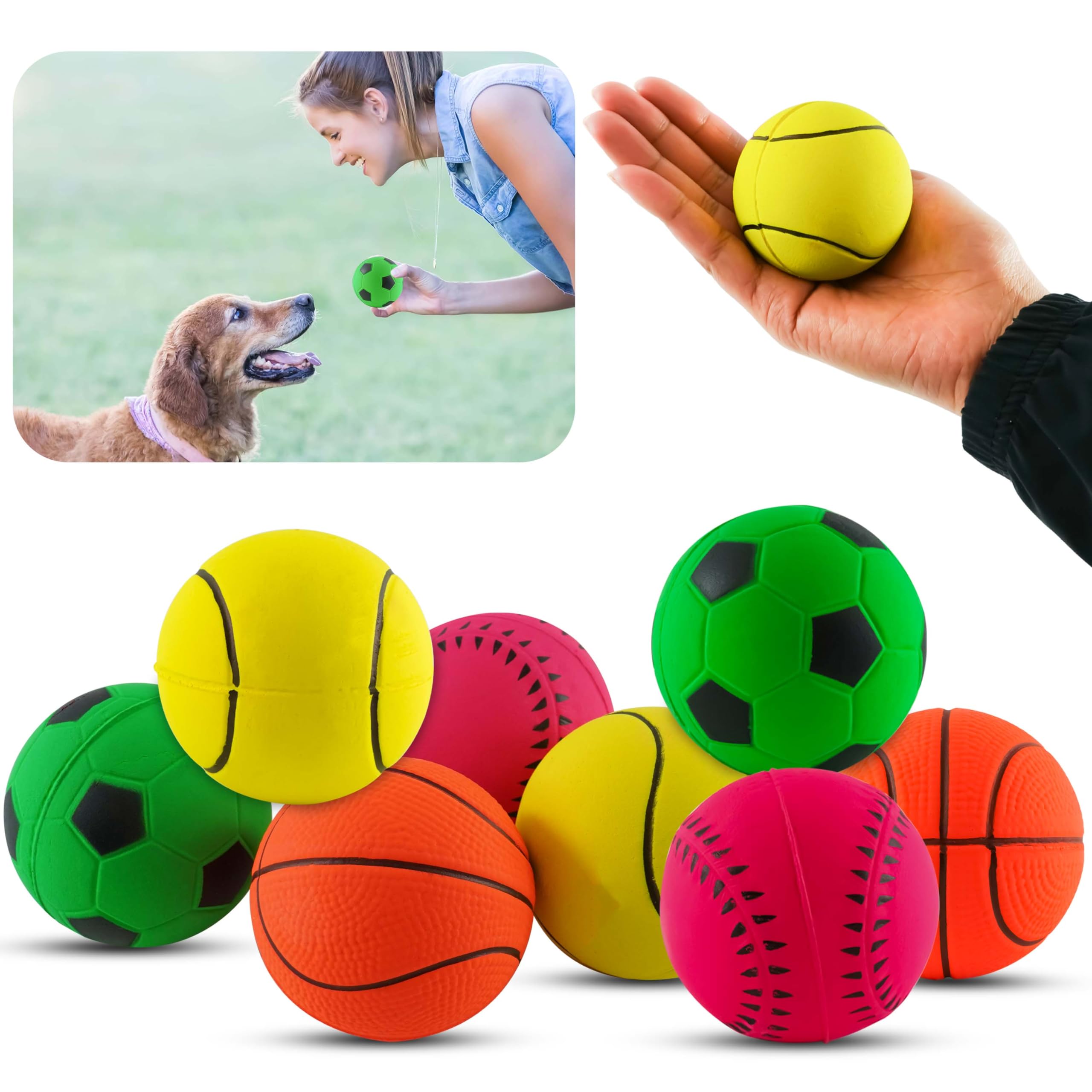 HOVUK 8x Sports Sponge Interactive Dog Balls, Non-Toxic Rubber Balls for Dogs, Small Dog Balls, Fetch-Friendly Dog Toys for Playtime Activities, Size-6cm
