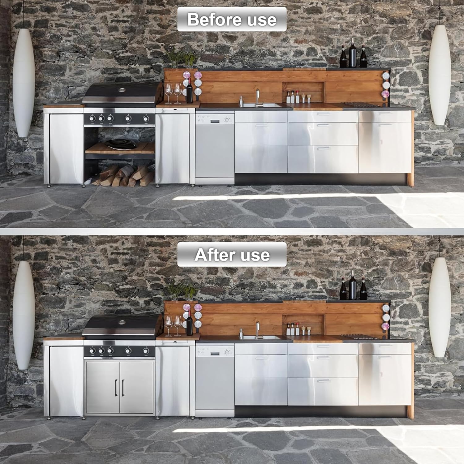 Stainless Steel Outdoor Kitchen Access Doors, 36" W23 H BBQ Double Doors with Handles, Flush Mount for Outdoor Kitchen,Grilling,BBQ Island