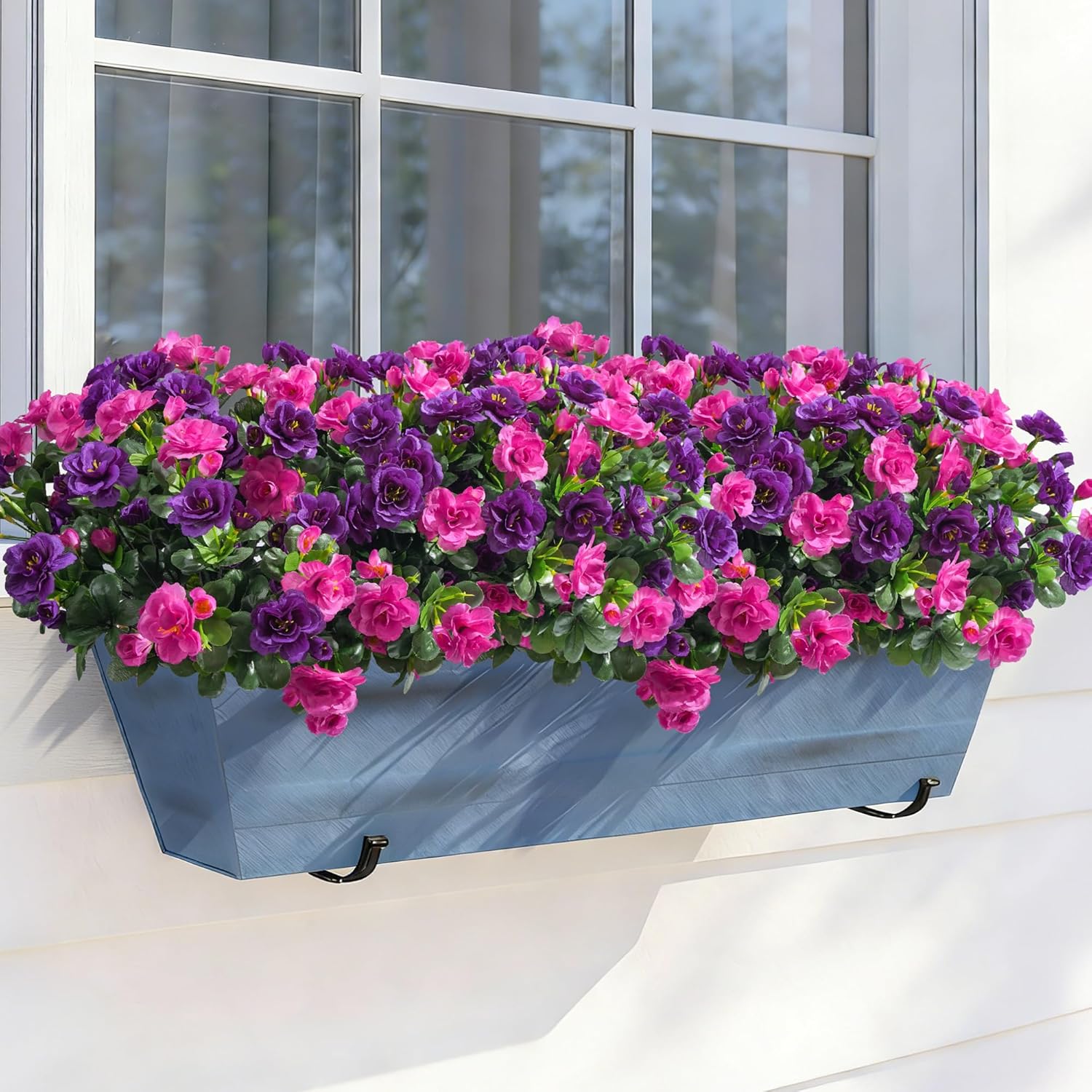 Artificial Fake Outdoor Flowers Plants, Faux Silk Camellia Bundles UV Resistant No Fade Realistic for Planter Pot Outside Porch Patio Balcony Garden Yard Home Decor, 3 Large Bundles (Purple+Fuchsia)
