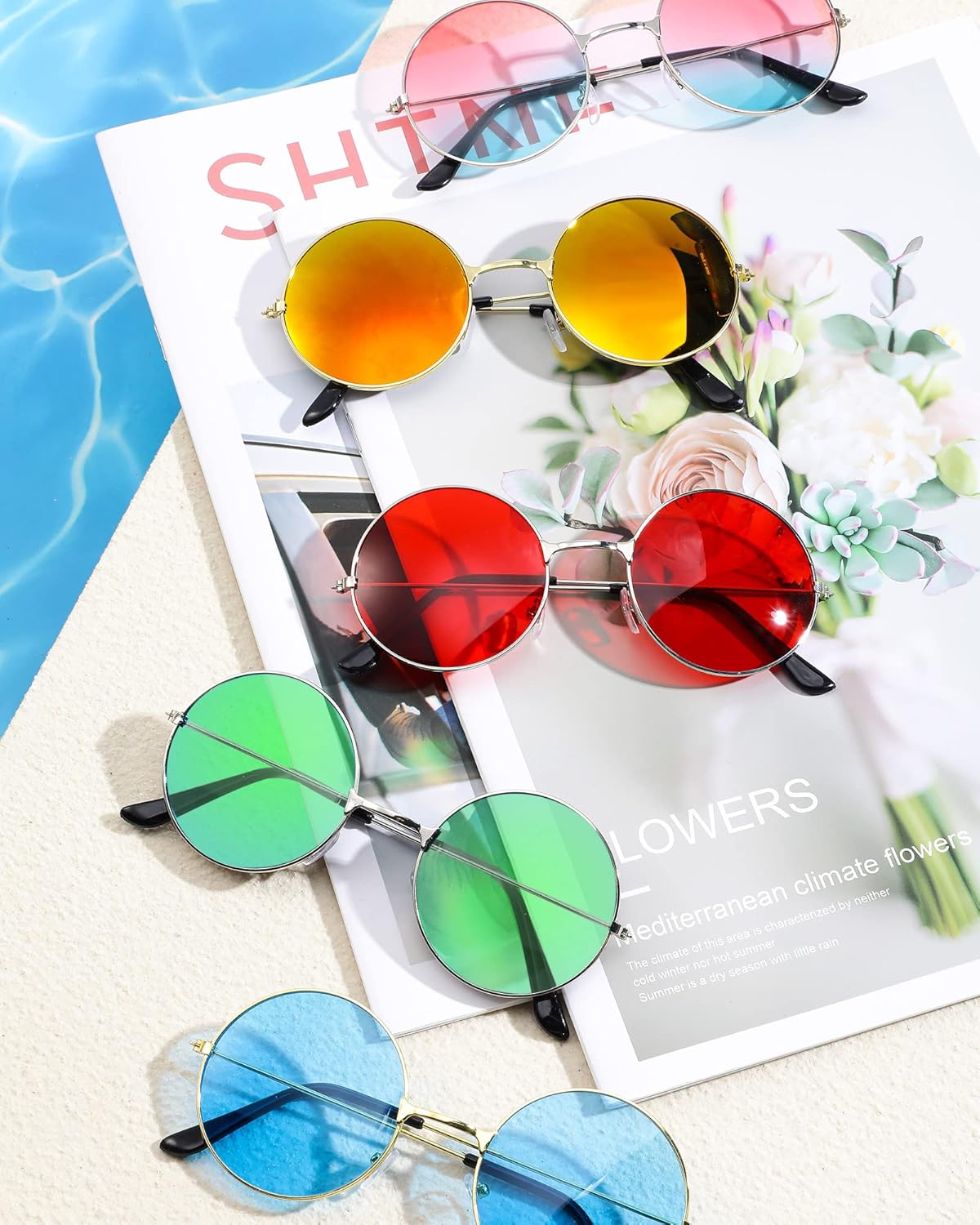 Weewooday 30 Pairs Round Hippie Sunglasses Retro Colored Hippie Glasses 60s 70s Trendy Sunglasses Metal Frame Circle Glasses for Women Men, Multicolored