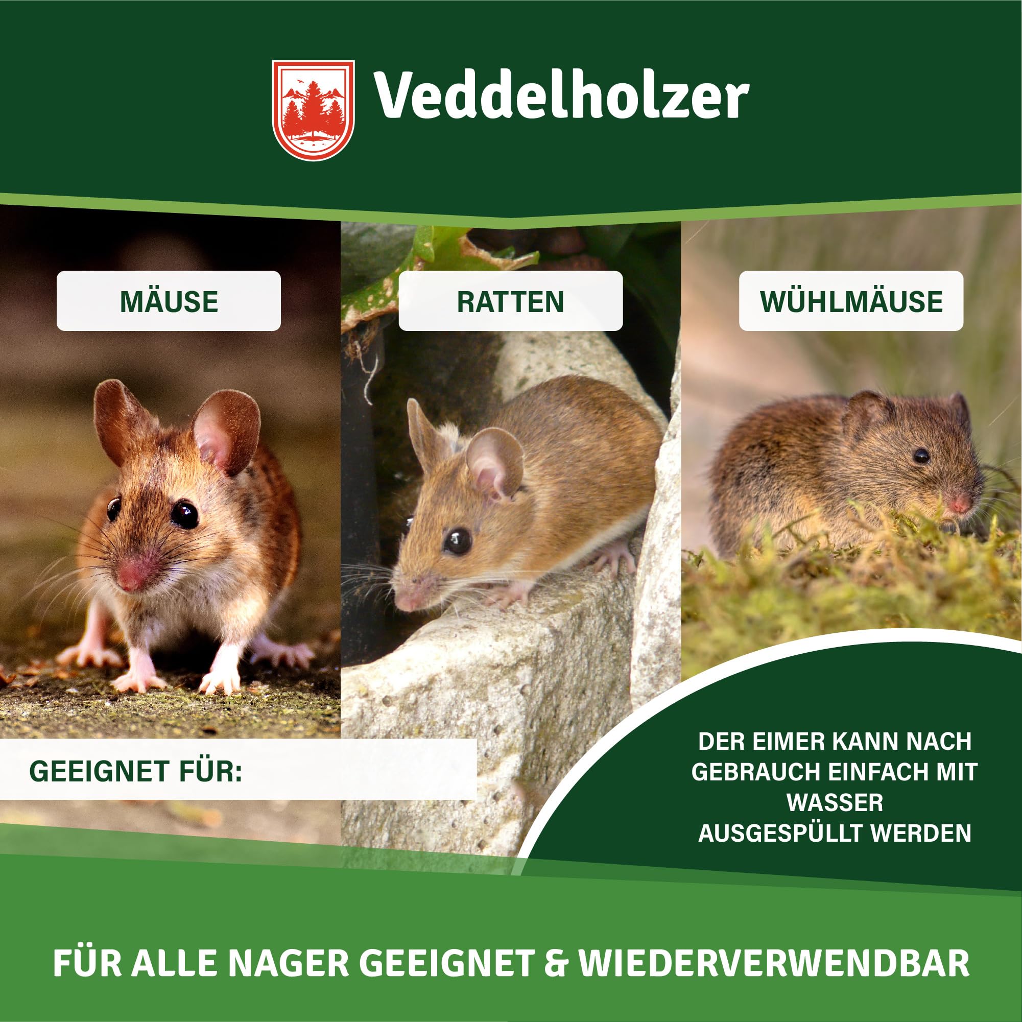 NEUES Model 2025! Veddelholzer lebendfalle Mausefalle mit Anleitung Mäusefalle Wühlmausfalle Rattenfalle Tierfreundlich Mäuse vertreiben effektive Mäuseabwehr mit Eimer für Haus & Garten