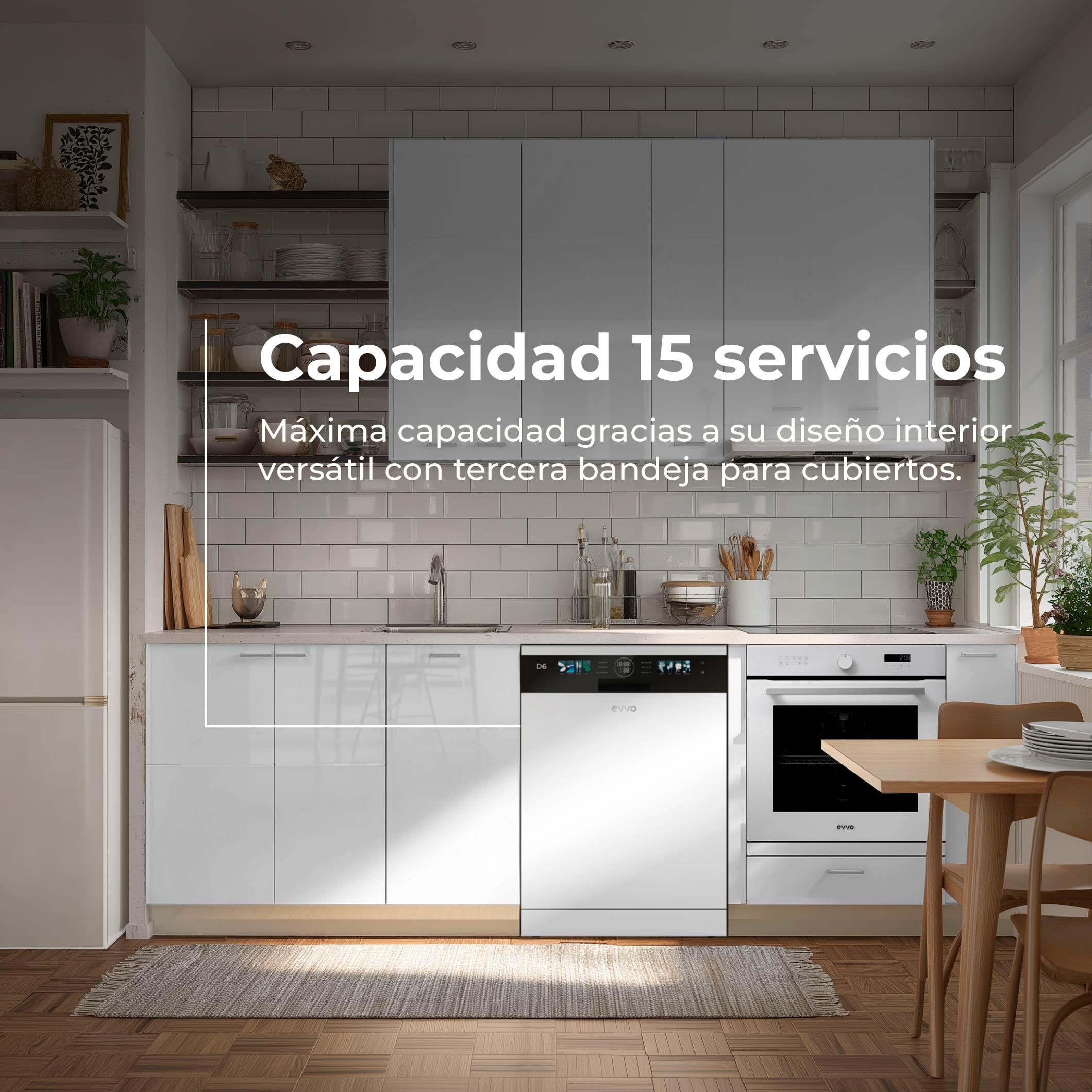 Lavavajillas D6 Libre Instalación 60 cm - Clase B de Alta Eficiencia, 15 Cubiertos, 8 Programas, Apertura Automática, Luz UV e Inicio Diferido - Lavavajillas Acero Inoxidable Inox con Secado Turbo — view 5