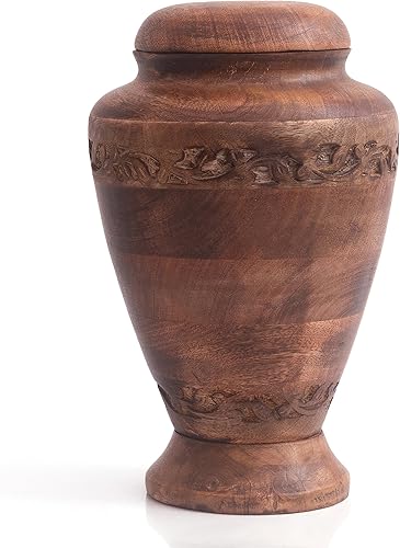 Urna de madera bellamente grabada a mano para cenizas humanas, cremación funeraria, ataúd de entierro, recuerdo de cenizas, jarrón disperso de