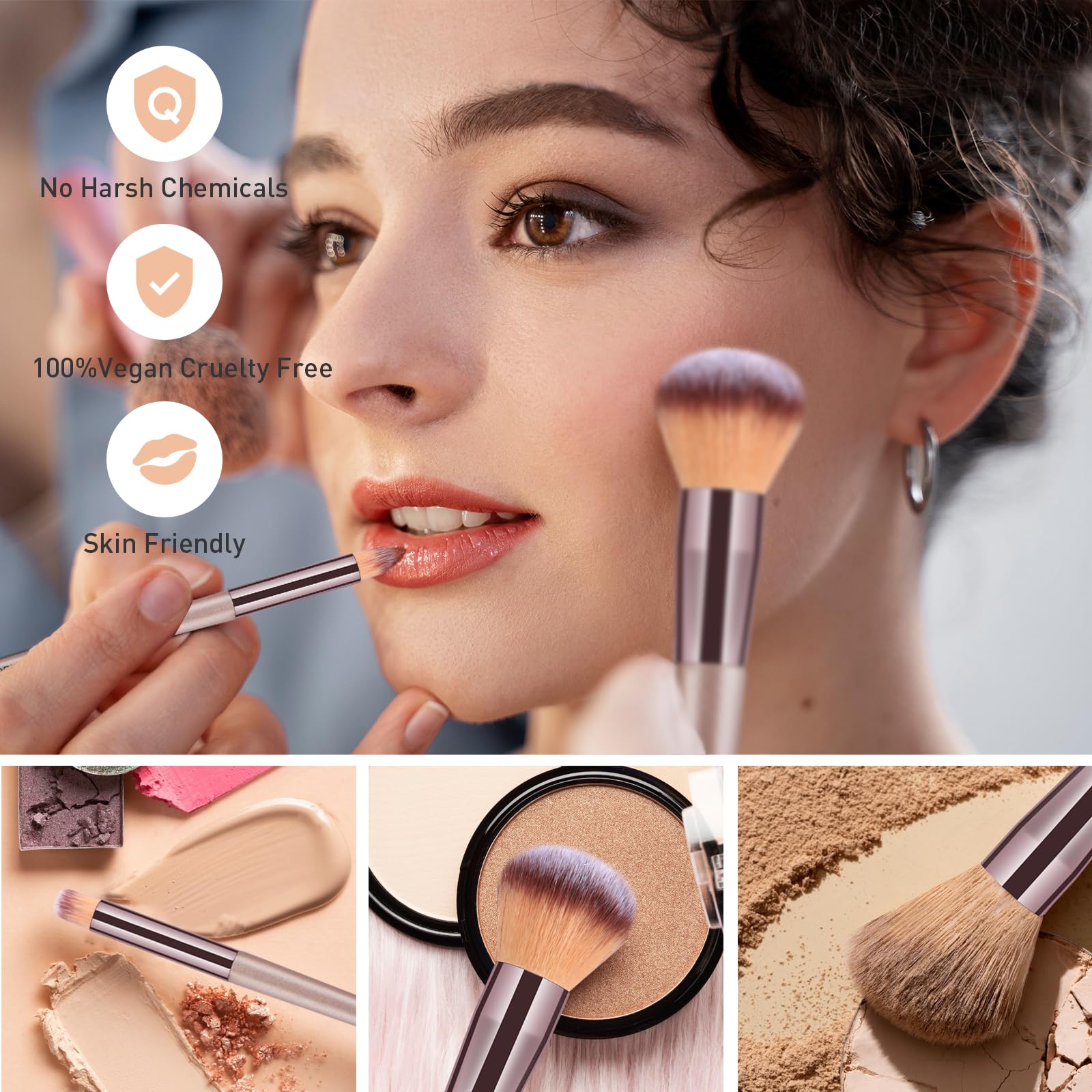 HEYMKGO Pennelli Make Up, 15 Pezzi Set Pennelli Trucco Professionale con Trousse in Pelle PU, Champagne Gold Kit Pennello Trucco Occhi Makeup Brushes Regalo per Ragazze Donne Compleanno San Valentino