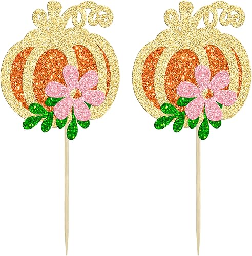 Miniatura 3 de 24 adornos de calabaza para cupcakes con purpurina para otoño, hojas, flores, calabaza, cupcakes, decoración de pasteles para Halloween, decoración