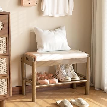 Shoe Storage Bench with Cushion - 2 Tier Shoe Rack for Front Door Entrance, Wood Shoes Rack, Entryway Bench with Shoes Storage for Closet,Hallway,Bedroom&Living RoomWalnut, 23.6" W
