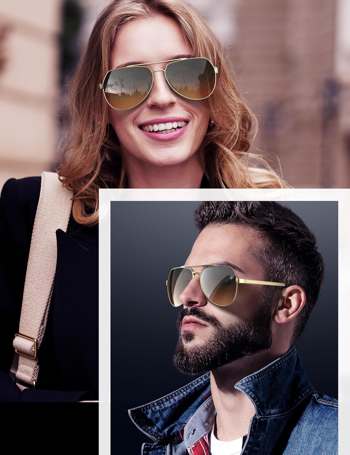 luenx aviator sunglasses for men women polarized new shades flexible spring hinge - uv 400 protection gradient amber