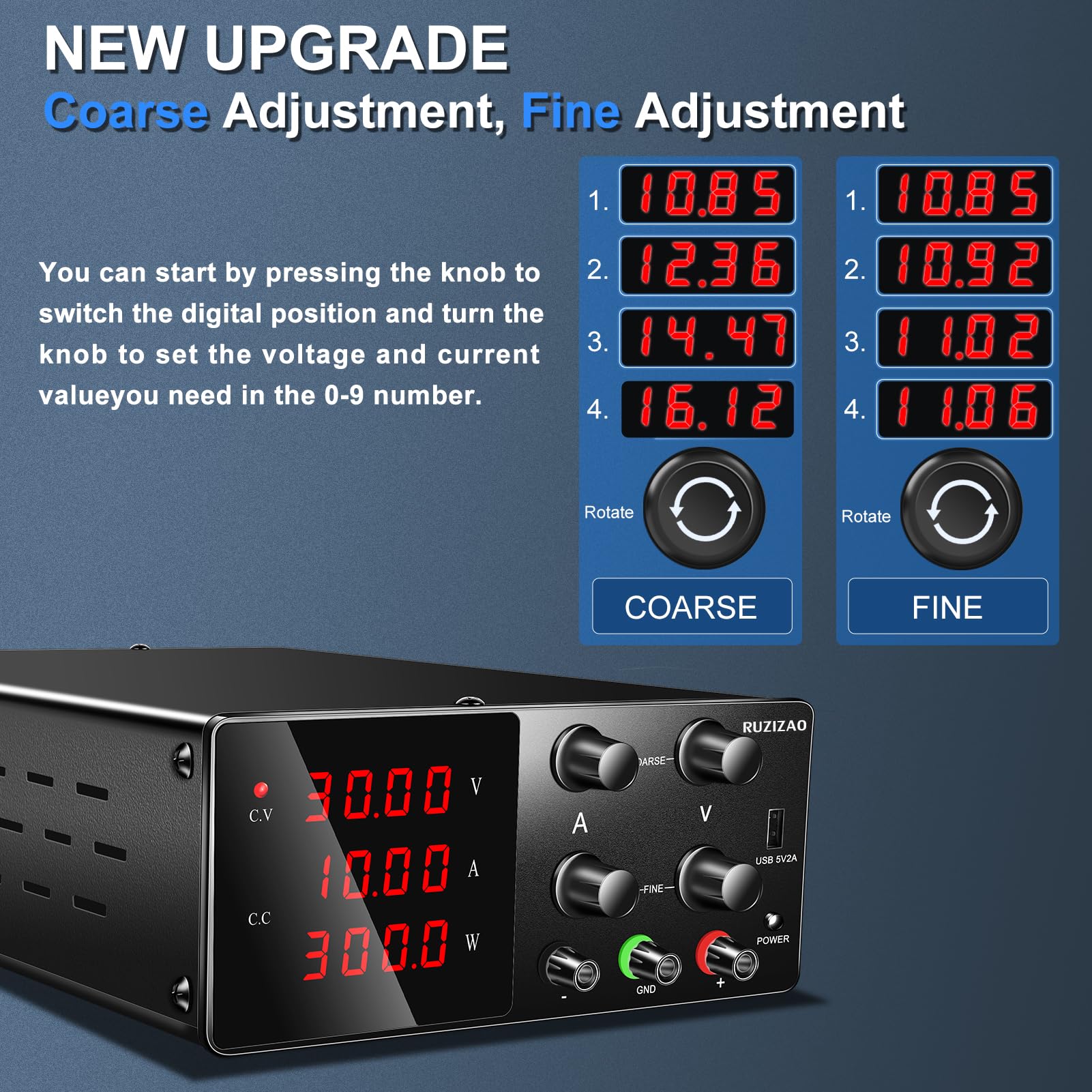 Labornetzgerät Regelbar Labornetzteil 30V 10A Variablen Schaltnetzteil Geregeltes Hochpräzises 4-stelliges LED-Display 5V/2A USB-Anschluss Labor DC-Stromversorgungen (Schwarz)