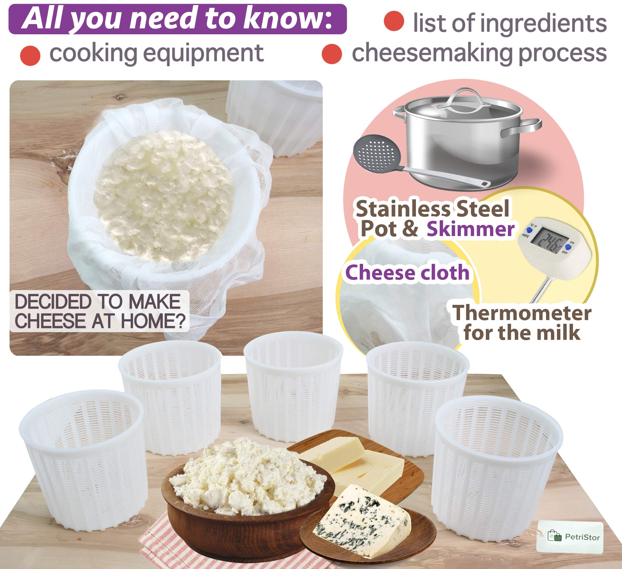 Cheese Press Cheese Making Kit Beginners 6 Pcs With A Follower Piston 