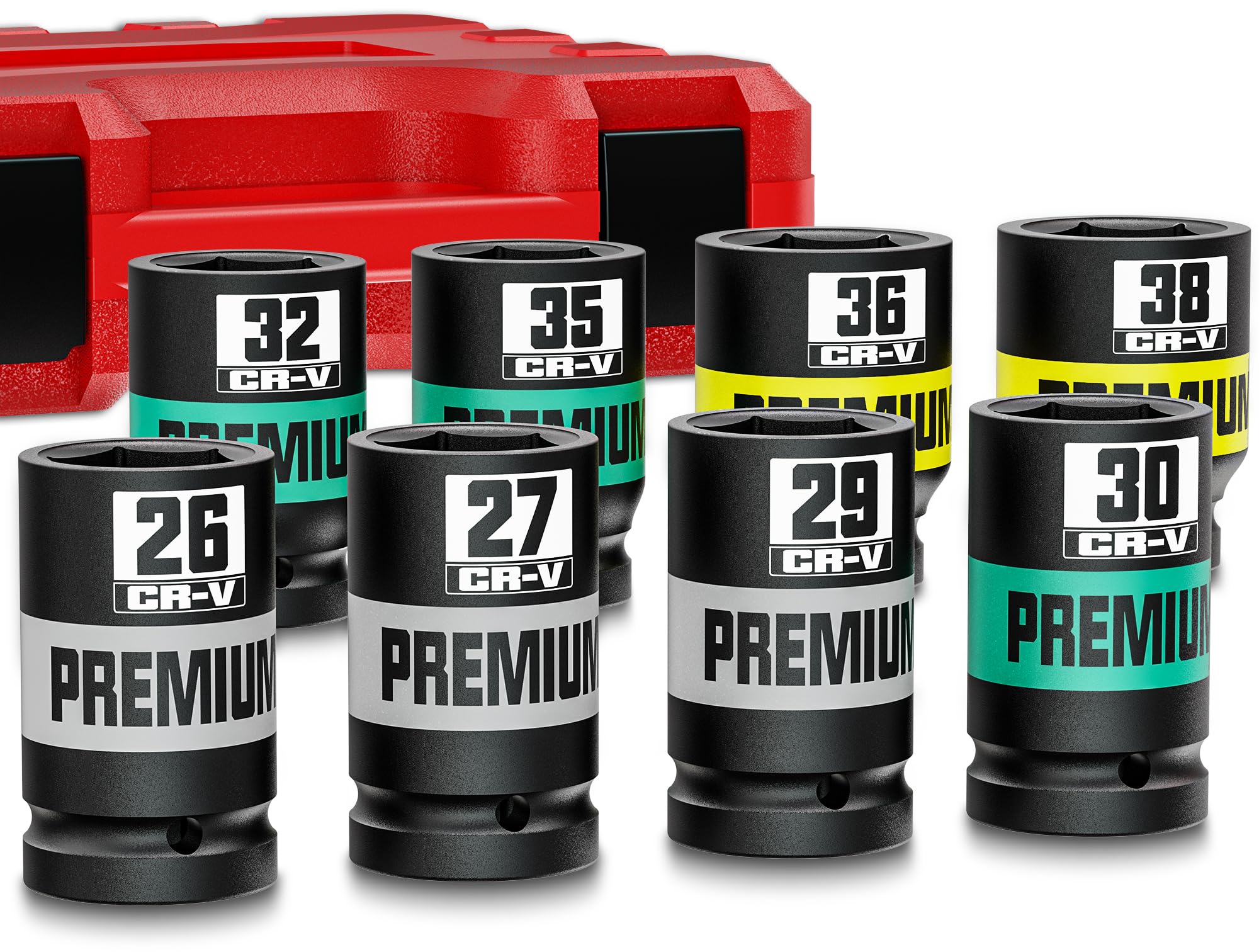 KIRXST 8 Piece 3/4" Drive Impact Socket Set, Metric Axle Nut Sockets, 26-38mm Thicker Jumbo Sockets, Socket Set, 6 Point, Cr-V, Vehicle and Apparatus Maintenance