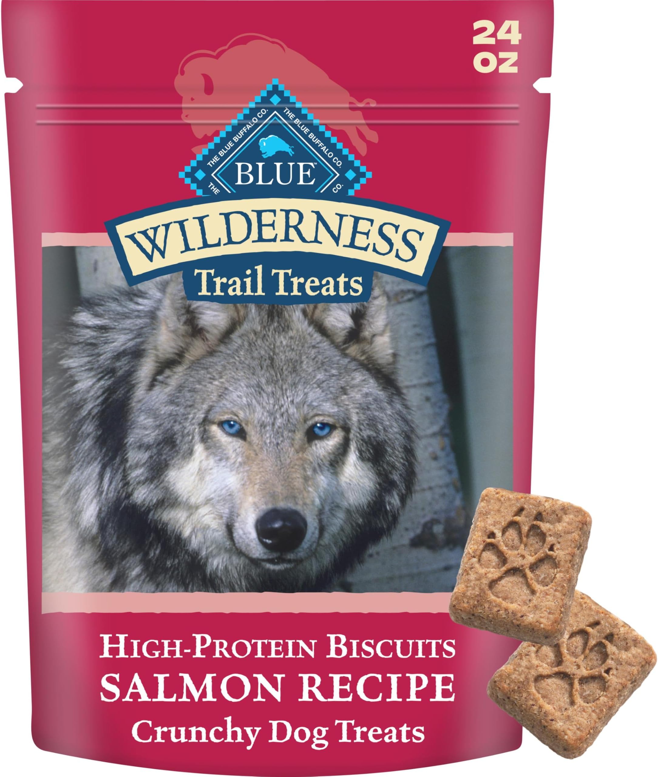 Wilderness Trail Treats Crunchy Dog Biscuits, Grain-Free and High-Protein Dog Treats Made with Natural Ingredients, Salmon Recipe 24-oz Bag