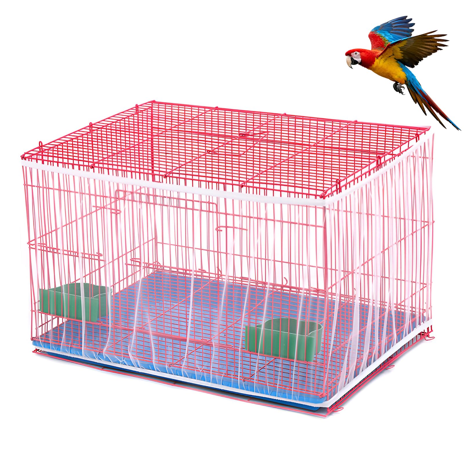 TAORANJU Bird Cage Seed Catcher, Adjustable Soft Nylon Mesh Bird Cage Cover, Stretchy Dustproof Universal Parrot Birdcage Cover for Parakeet Macaw African (170-200cm)
