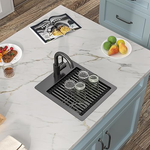 Vista 13 de Fregadero de estación de trabajo para exteriores de 21 x 20 pulgadas, fregadero de preparación de barra de acero inoxidable 304 calibre 16 con tapa