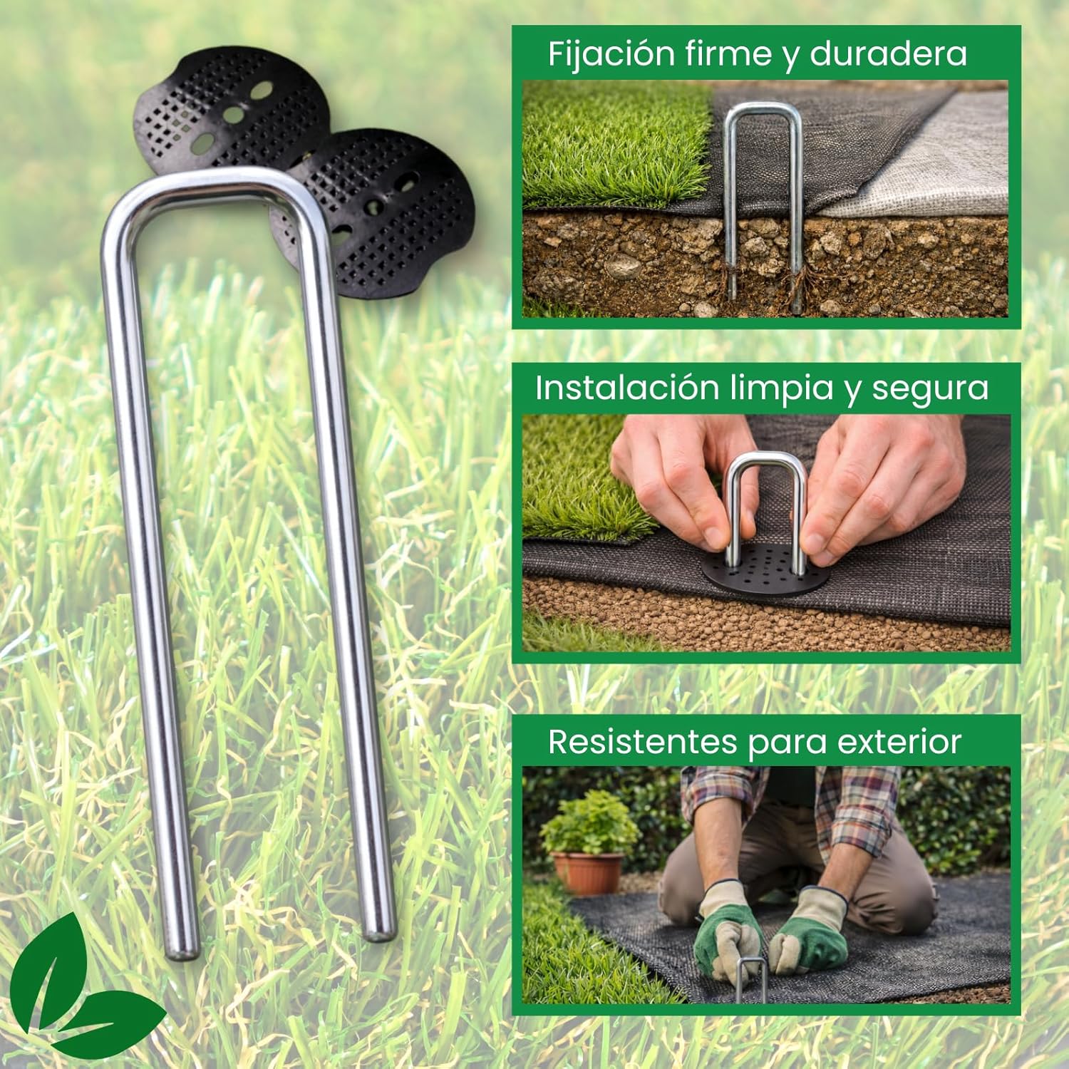 PLANTAWA Metal Ground Anchors Pack of 50 - Pegs for Artificial Grass Attachment, Ground Anchor for Garden, Lawn Edging and Weed Control Fabric, Robust and Stable