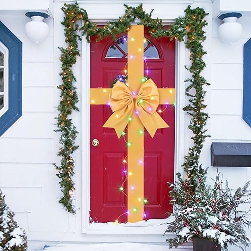 Vista 11 de Spiareal Lazo de cinta para puerta de armario de Navidad con luz LED, cinta grande brillante, arco de corona de Navidad, árbol de Navidad, Plata