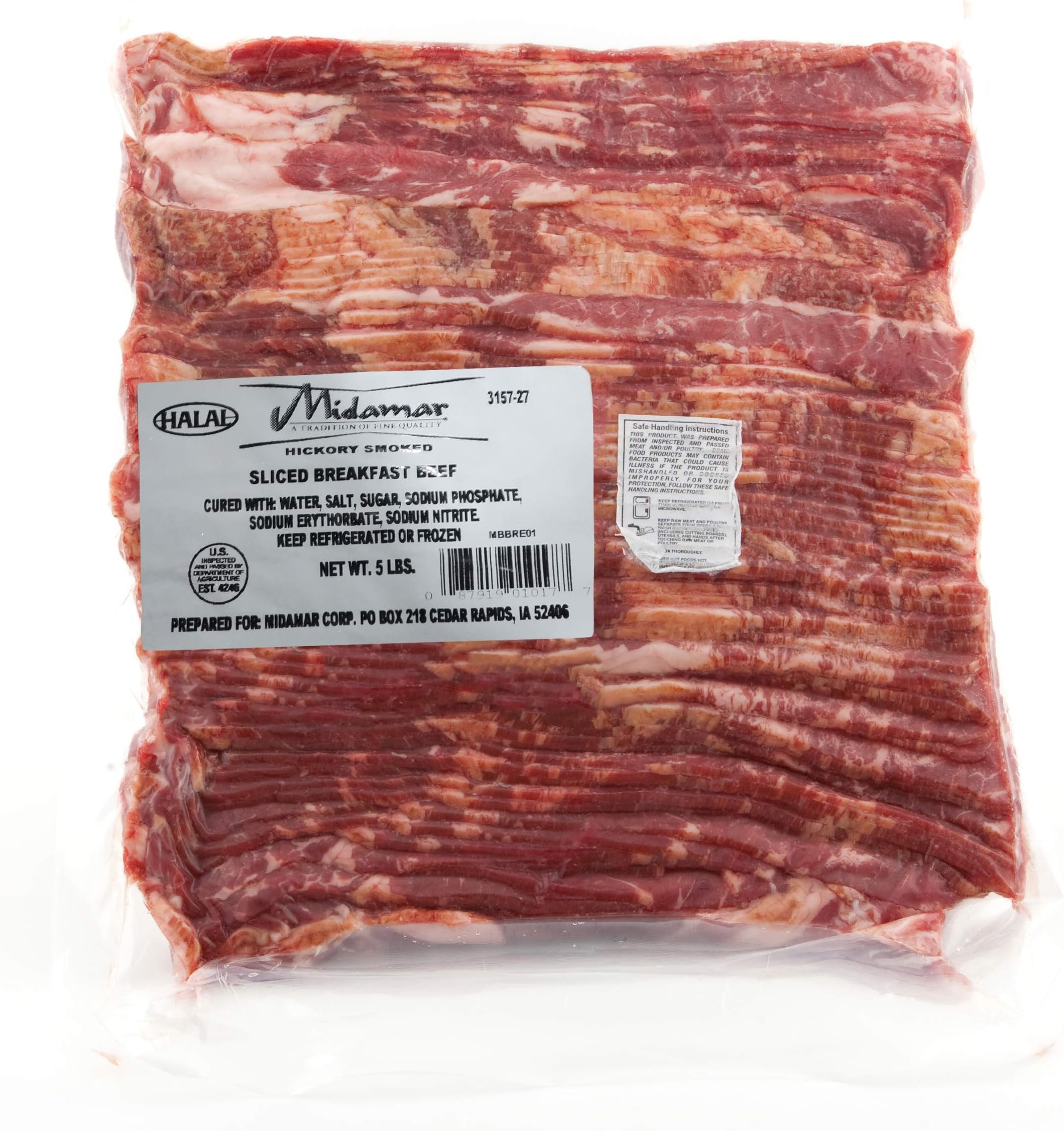 Halal Hickory Smoked Breakfast Beef Strips Midamar (5 lb)
