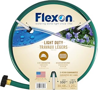 Flexon 1/2" x 100ft Lightweight Flexible Garden Hose - Kink-Resistant, Leak-Proof Brass Couplings, Durable Vinyl for Lawn & Garden