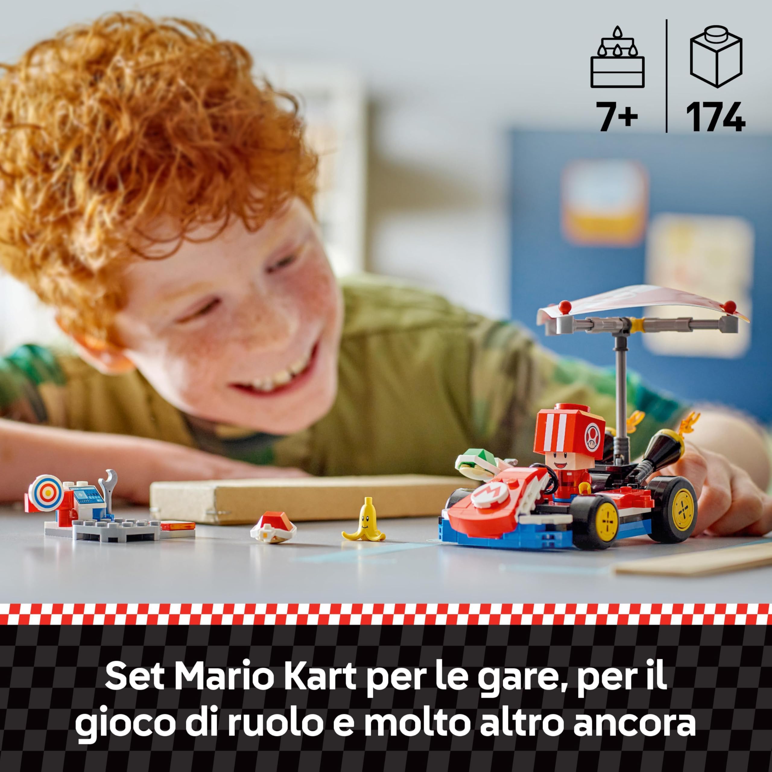 LEGO Super Mario Kart : Kart Standard, Macchina Giocattolo da Costruire Nintendo da Collezione con Toad in Tuta Rossa, Giochi d'Avventura per Bambini e Bambine da 7 Anni, Regalo di Compleanno 72032