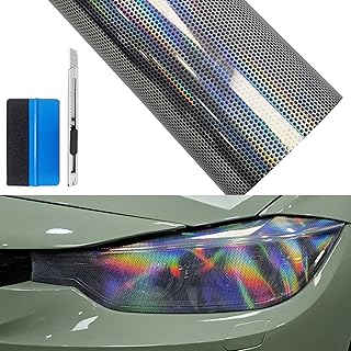12 by 20 inches Self Adhesive Auto Car Tint Headlight Taillight Fog Light Vinyl Smoke Film Sheet Sticker Cover (Chameleon Perforated)