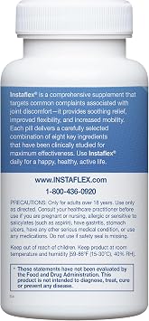 مكمل دعم المفاصل Instaflex للرجال والنساء - الجلوكوزامين، MSM، الصفصاف الأبيض، الكركم، الزنجبيل، الكايين، حمض الهيالورونيك - 180 كبسولة