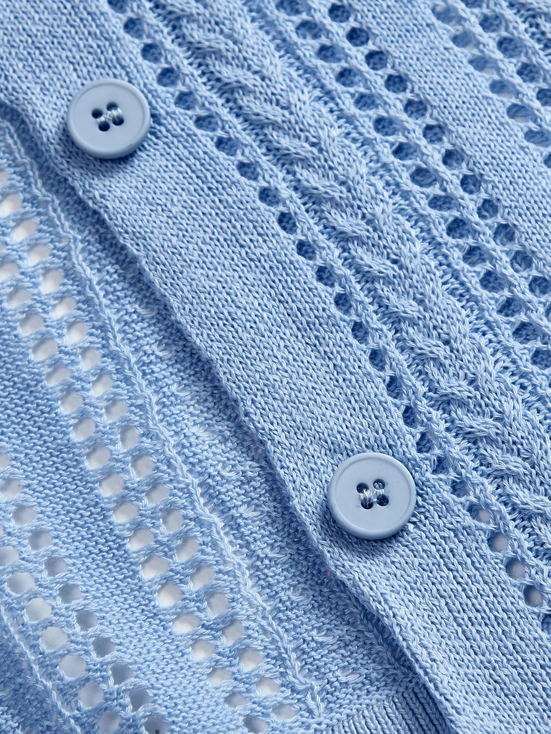 Women's Button Down Crochet Cardigans Lightweight Crew Neck Cropped Sweater Outerwear - Image 4