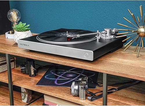 Miniatura 8 de Victrola Hi-Res - Tocadiscos de vinilo plateado, cartucho rojo Ortofon 2M, conectividad Bluetooth adaptativa aptX, salida RCA y preamplificador,