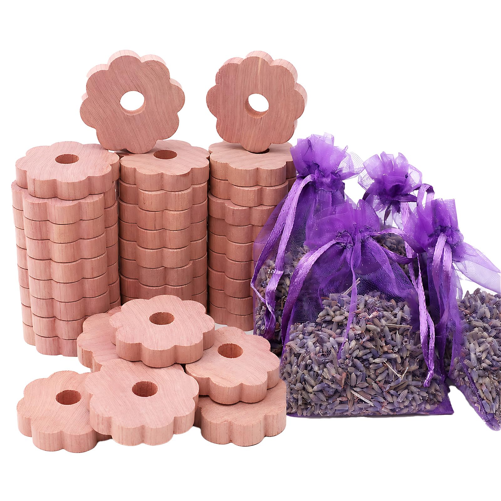 30PCS Cedarwood Moth Repellent Rings and 5 Lavender Bags (Style 2)