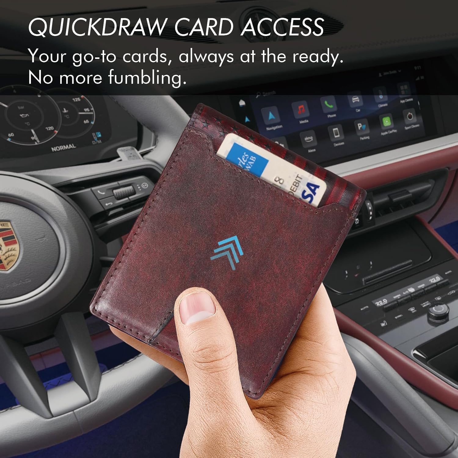 Full Grain Leather Wallet for Men, RFID Blocking, Mens Wallet Bifold with 2 ID Windows, Billfold with 13 Card Slots, Leather Gift for Men, American Flag Wallet Red - Image 4