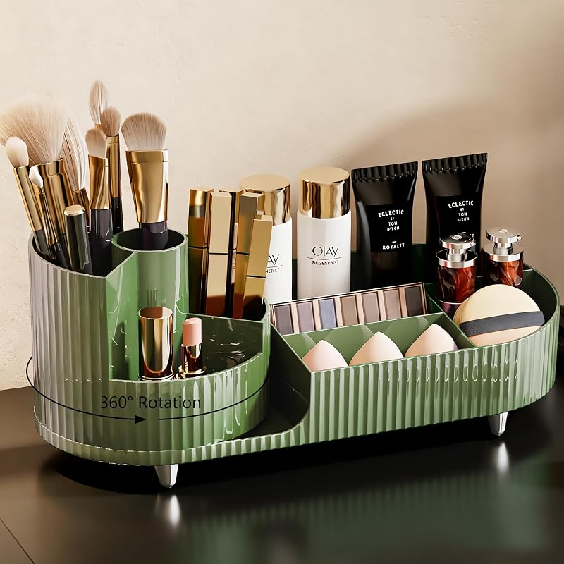 Organizador giratório de maquiagem COMFYROOM com porta-pincéis, plástico, verde