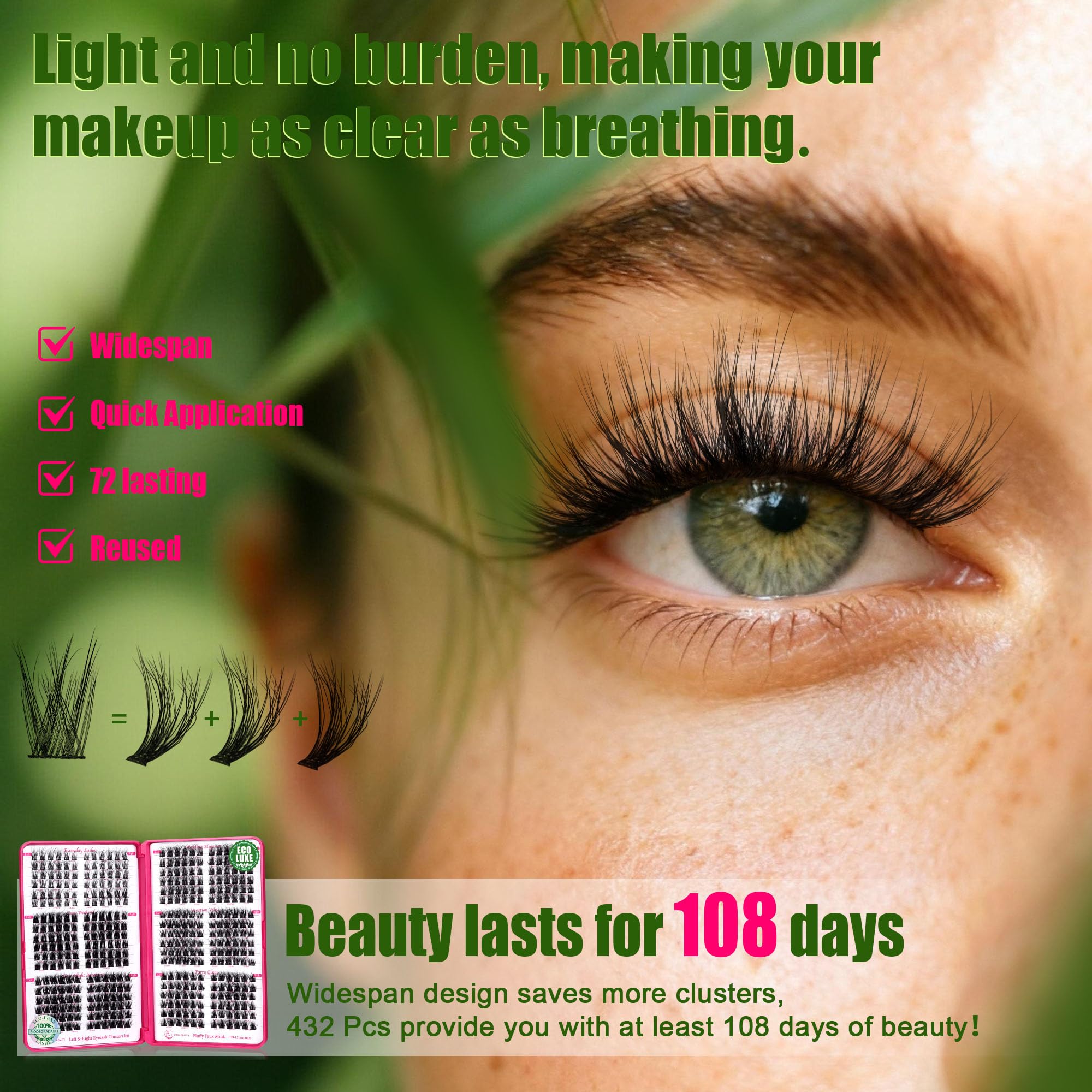 Kit di extension per ciglia da 0,05 mm, naturali e soffici, 432 ciuffetti di ciglia biodegradabili con sigillo di tenuta, ciglia cruelty free, leggere e riutilizzabili