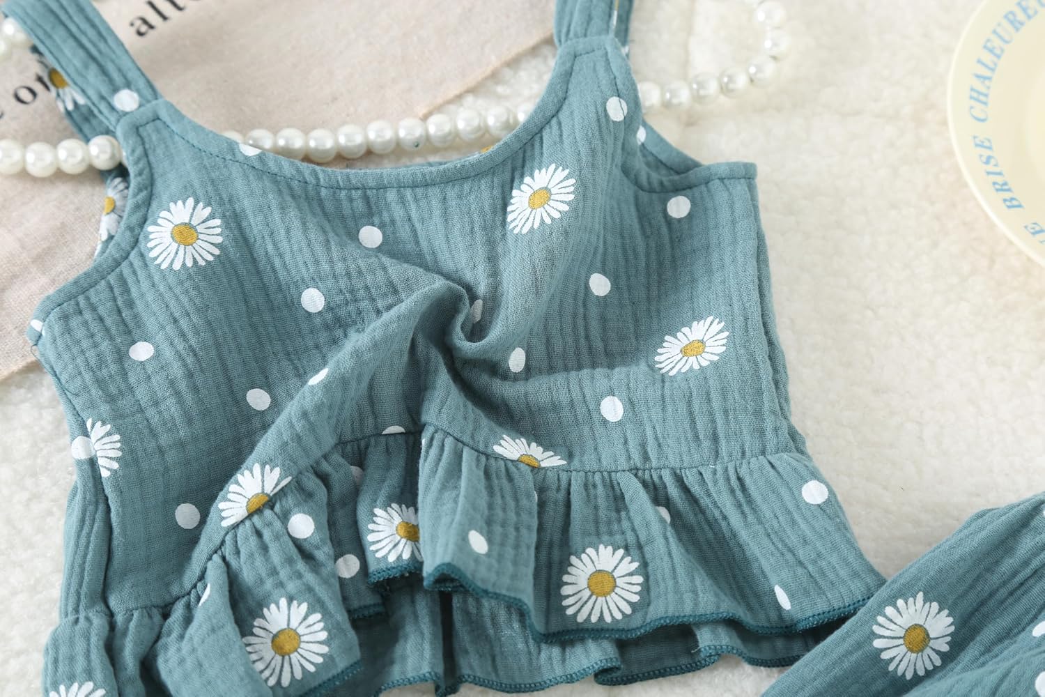 Toddler Baby Girl Summer Clothes Daisy Sleeveless Ruffled Tops and Shorts Outfits 6 Months-3T Girl Short Set