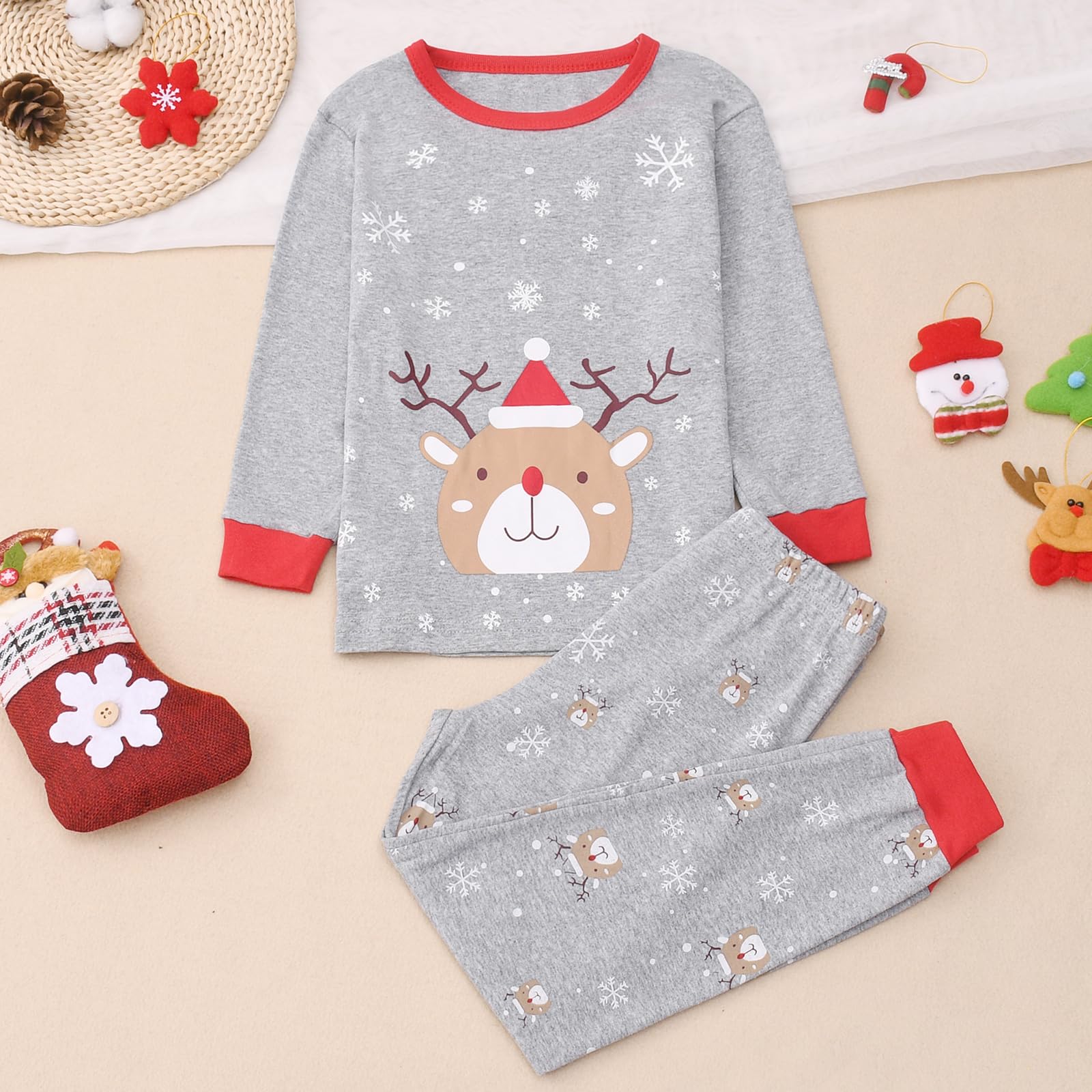 Gumyoss Pigiama di Natale per Bambini Pigiama per Bambine Maniche Lunghe Cotone Due Pezzi 2-12 Anni