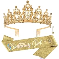 Vista 39 de SuPoo Kit de coronas de cumpleaños, banda y corona de cumpleaños, tiara de cumpleaños verde, corona de diamantes de imitación con peine