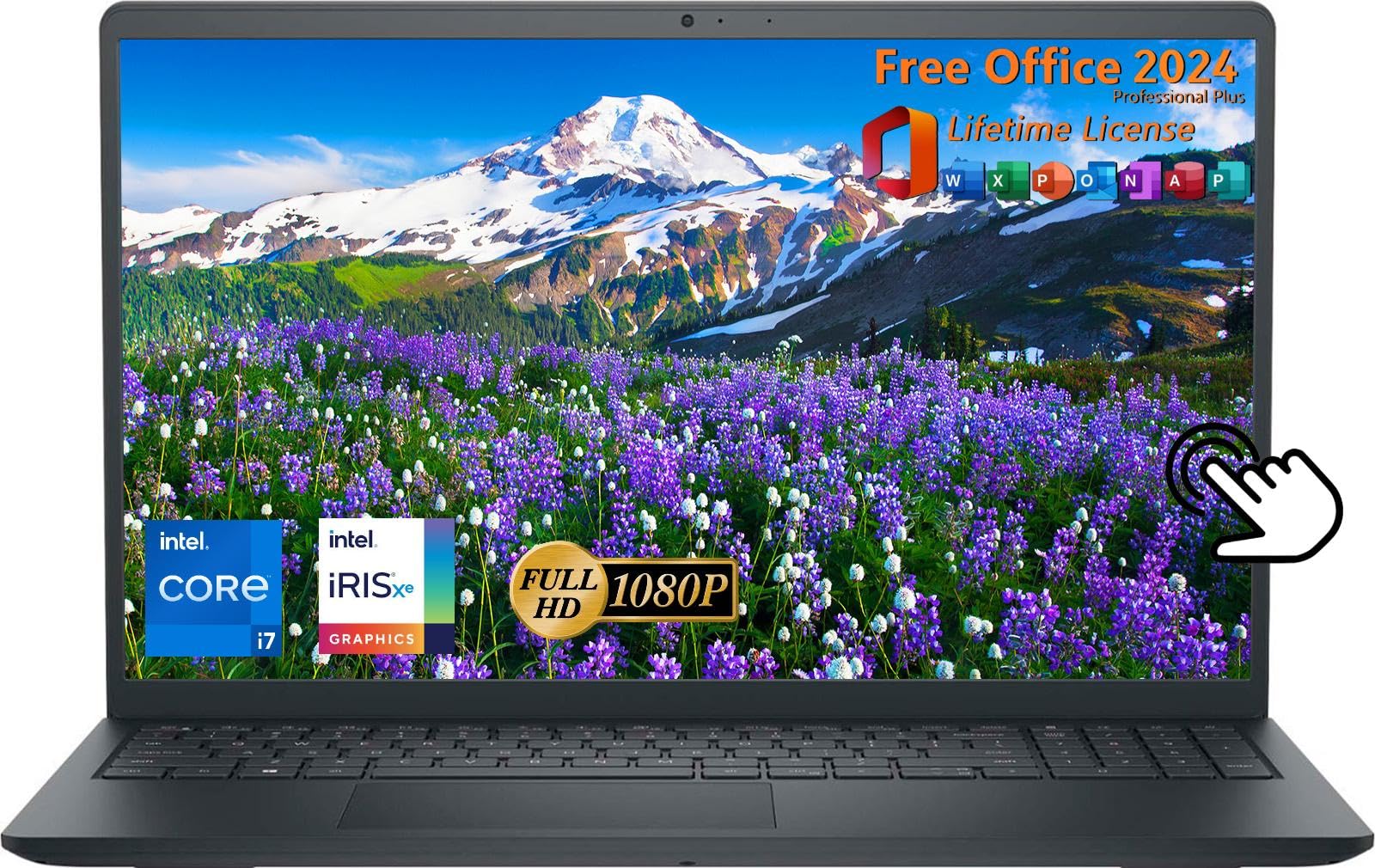 DellInspiron 15 3530 Touchscreen Laptop Computer, 15.6 Inch FHD Office Laptop, 10 Cores Intel i7-1355U, 64 GB RAM, 2 TB SSD, Wi-Fi 6, Webcam, Win11 Pro & Microsoft Office Pro 2024 Lifetime License