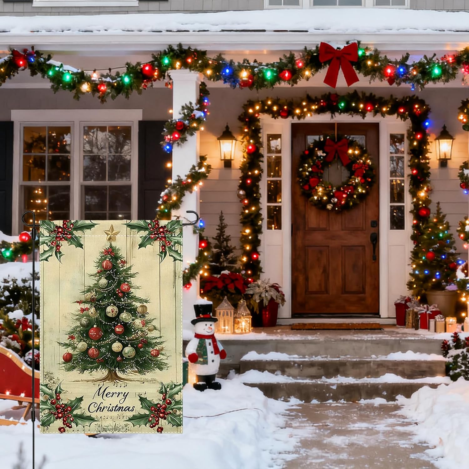 Merry Christmas Tree Garden Flags 12x18 Inch Double Sided Christmas Decorations Decor Yard Flag for Outside Winter Seasonal Garden Holiday Outdoor Stocking Stuffers Xmas Small Flags - Image 2