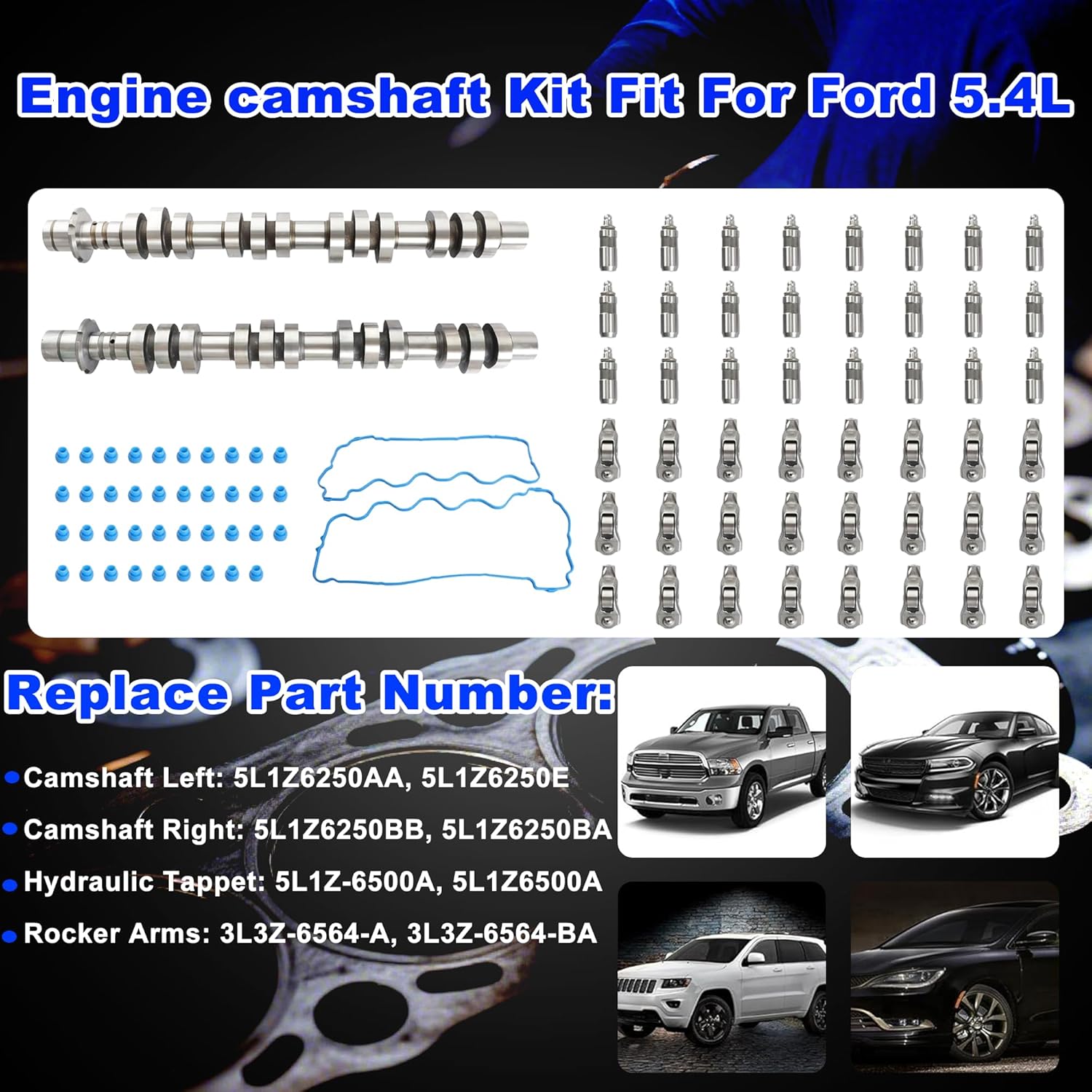 5.4 Camshaft Lifters Rocker Arms Kit, Left and Right Cam Fit For Ford F150 F250 F350 Mustang Expedition Explorer Sport Trac Lincoln Mark Navigator 4.6L 5.4L V8 2005-2014 3V 5L1Z6250E