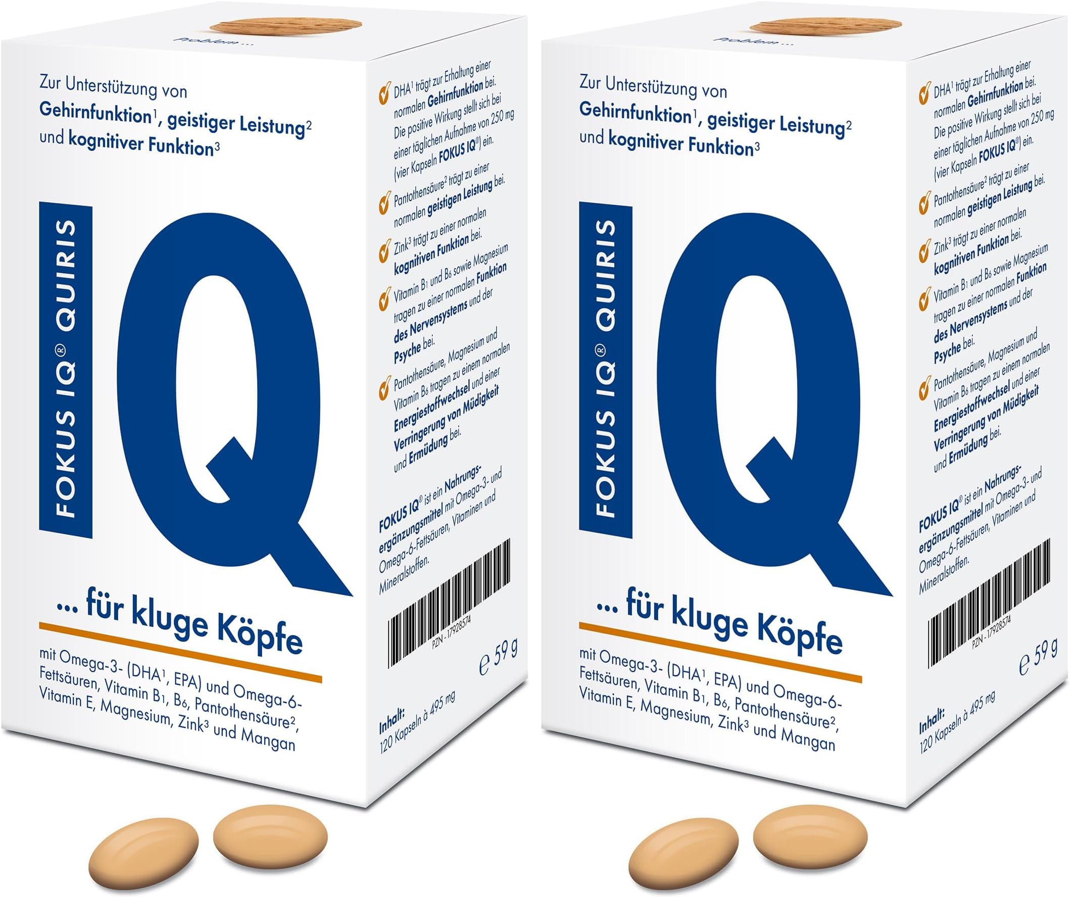 FOKUS IQ - Omega-3 und 6 und Vitamin-Mineralstoff Komplex für Konzentration und geistige Leistungsfähigkeit* (Packung mit 2)