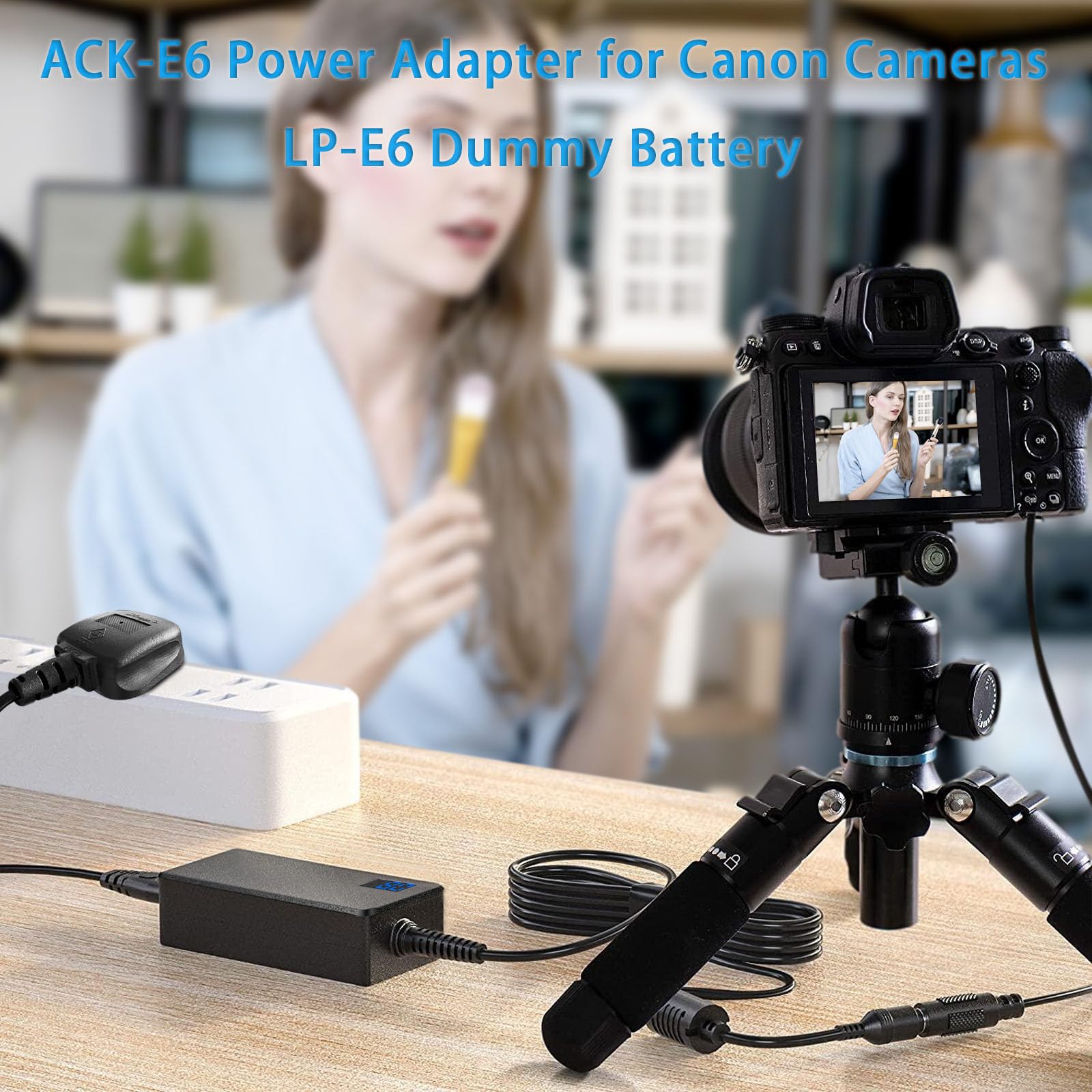 ACK-E6 Adaptateur Secteur, LP-E6/LP-E6N Batterie factice, DR-E6 Coupleur CC kit, pour Canon EOS R, R5, R6, 90D, 80D, 6D Mark II, 7D Mark II, 5D Mark III/IV - Cordon UE.