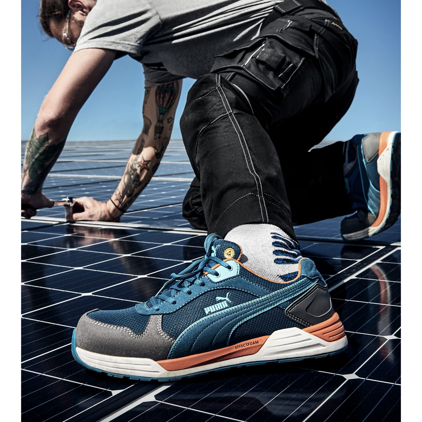 PUMA SAFETY Frontside Low buty robocze S1P ESD HRO SRC, nasadka z włókna szklanego, antypoślizgowe, odporne na wysokie temperatury, bez metalu, męskie