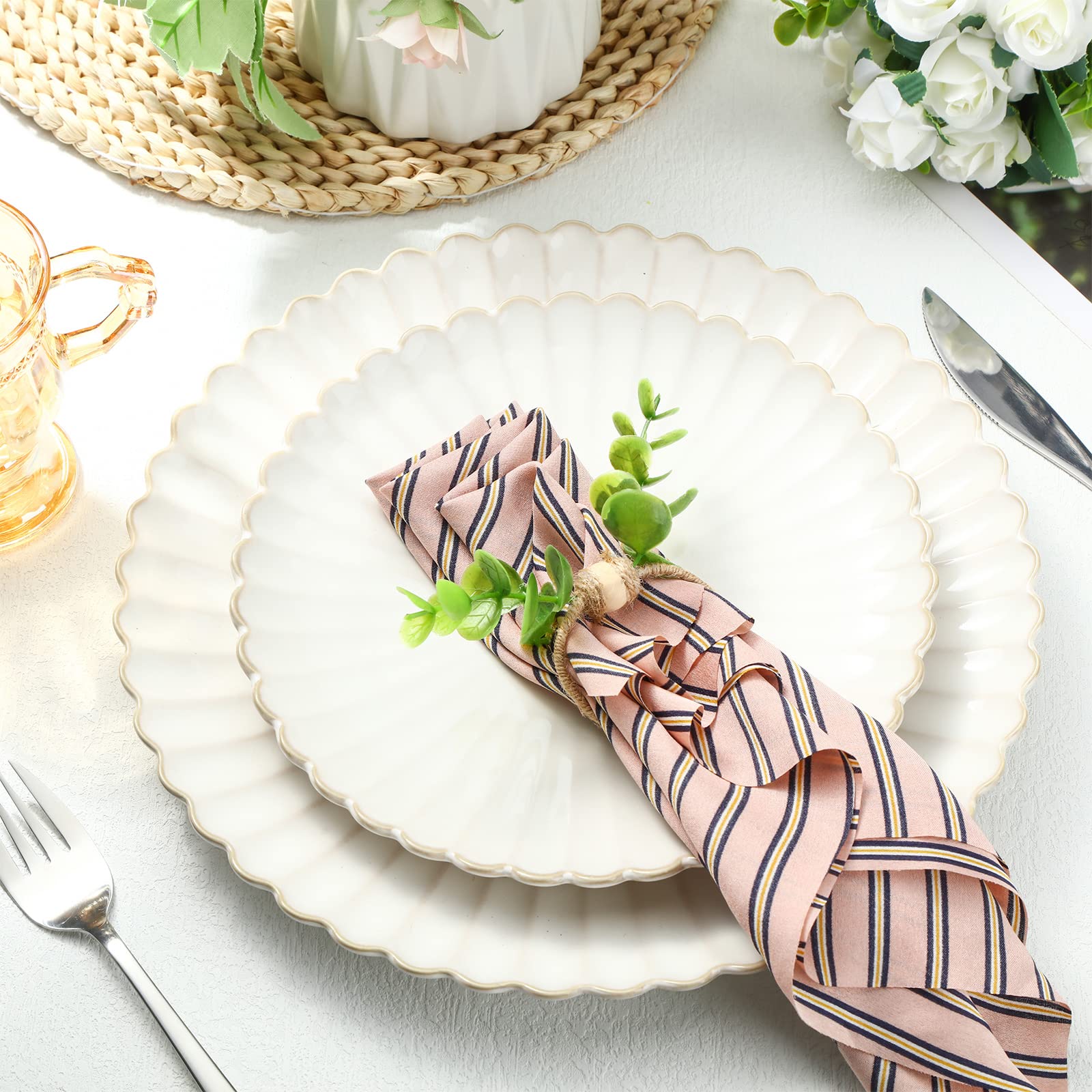 Eucalyptus Napkin Rings Set Of 6, Wood Bead Napkin Rings Farmhouse Leaf...