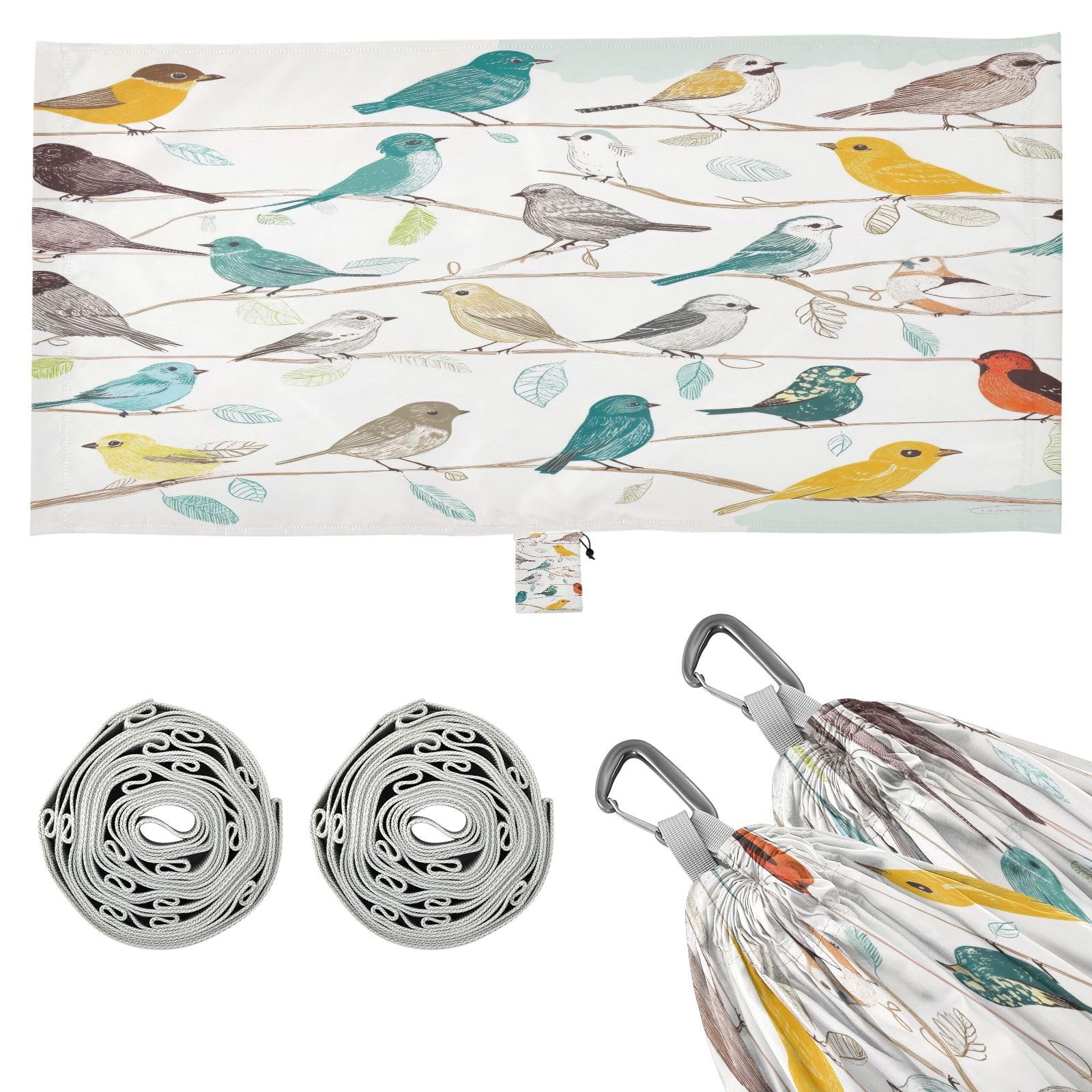 Haskirky Colorful Birds Camping Hammock, Single Portable Hammocks with Tree Straps & Attached Carry Bag, 330Lbs Capacity Perfect for Outside Indoor Hiking Beach Backpack Travel