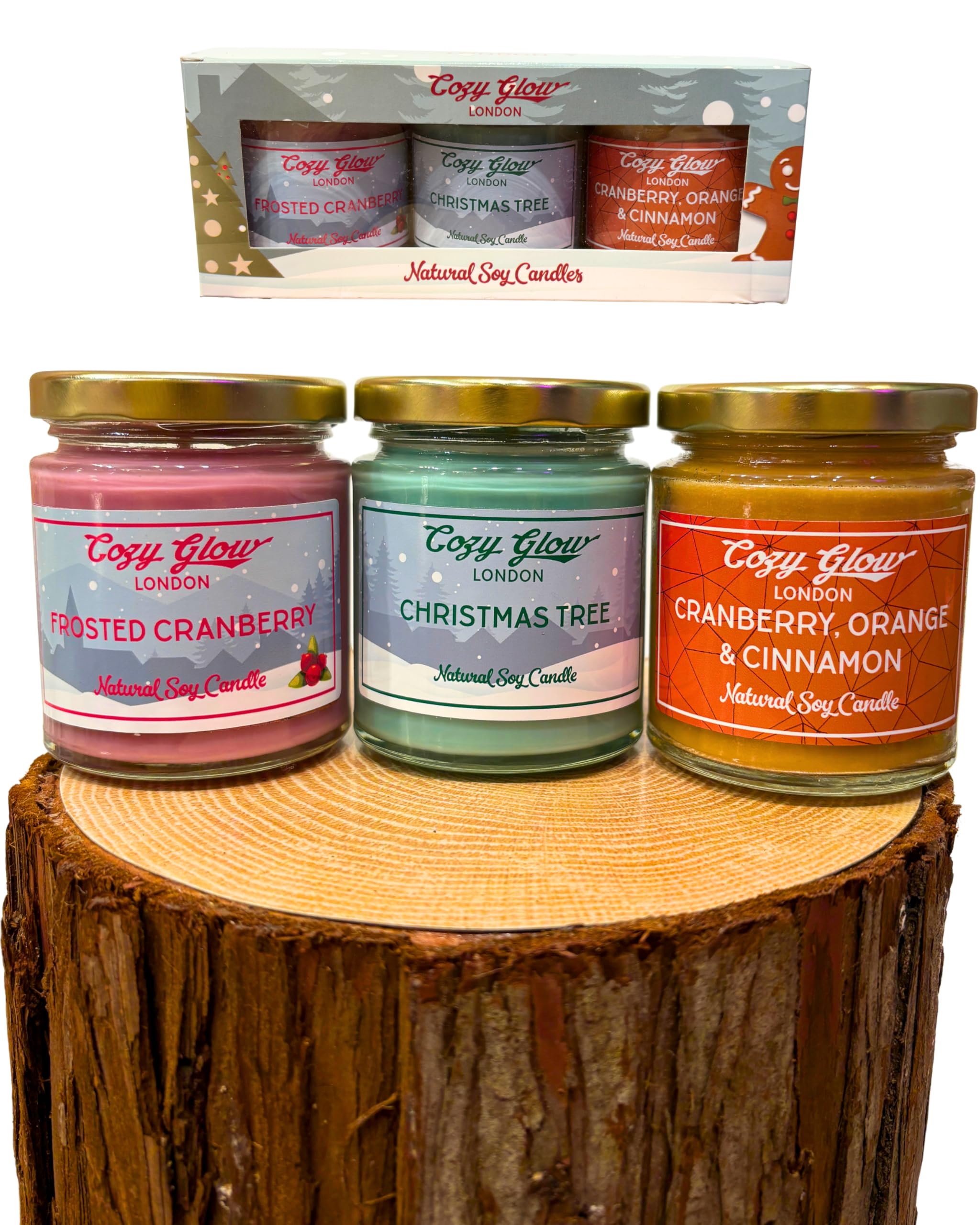 Cozy Glow Christmas Candle Trio Gift Set | Natural Soy Wax Candles | Perfect Gifts for Women (Winter Wonderland Trio Gift Set | Christmas Tree, Frosted Cranberry, Cranberry Orange & Cinnamon)