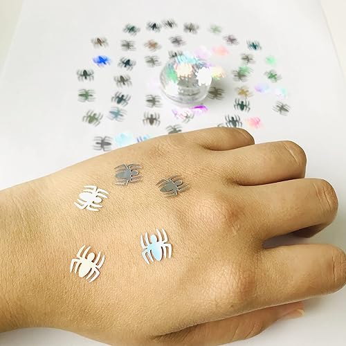 Miniatura 6 de LB100 LB100 - Lentejuelas en forma de araña plateada de 0.315 onzas por paquete con purpurina para Halloween, festival, rave, belleza, maquillaje,