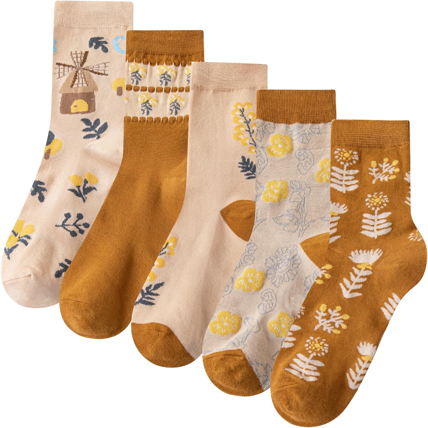 Daphene Womens Retro Floral Socks | Cozy Cotton Vintage Jacquard Patterns | Stretch Breathable Skin-Friendly | Holiday Gift