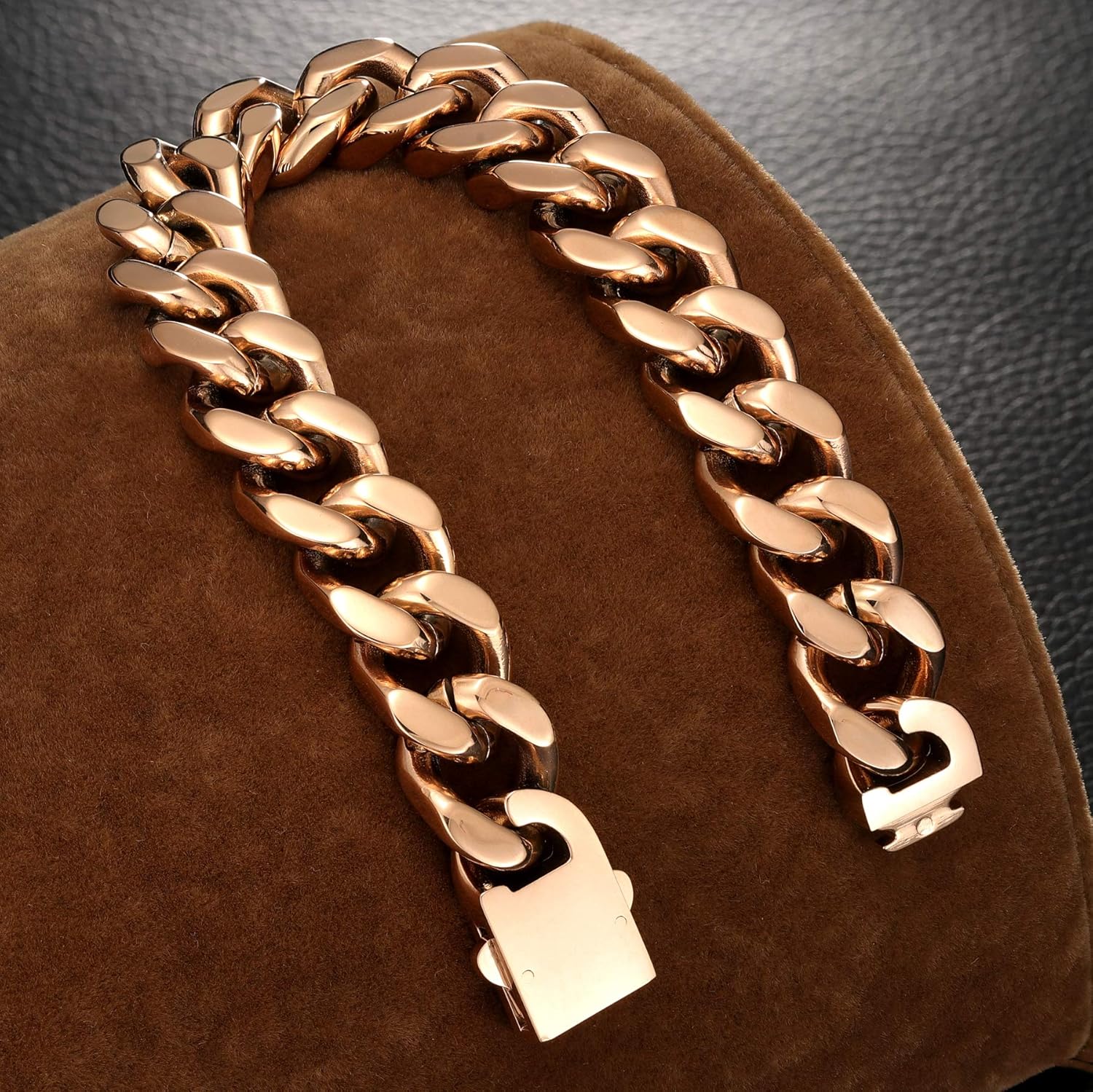 ROWIN&CO Stainless Steel Cuban Link Bracelet Width 15mm 18K Gold/Black/Blue/Rose Plated Curb Chain for Men Women Wrist Bracelets, 7.76-9.5 Inch Length Hip Hop Jewelry with Gift Box