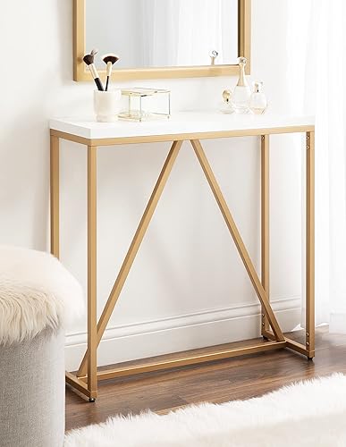 Miniatura 2 de Kate and Laurel Kaya Modern Glam - Mesa consola de 30 x 30 x 10 pulgadas, color blanco y dorado pintado, mesa rectangular de dos tonos con base