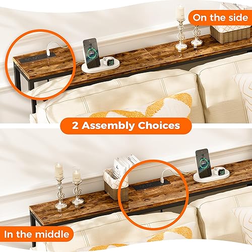 Miniatura 5 de SUPERJARE Mesa consola con tomacorriente, mesa de sofá de 63 pulgadas con estación de carga, mesa de entrada estrecha, mesa detrás del sofá, para