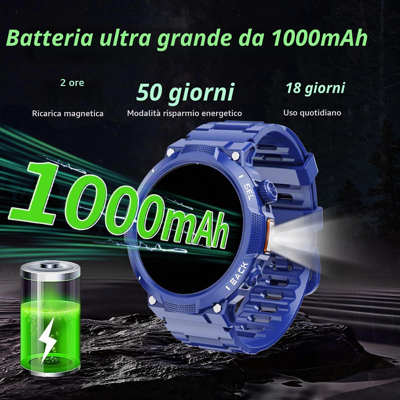 Smartwatch Uomo Militare GPS, Orologio Smartwatch Uomo,Batteria 1000 mAh | 1.53" con Chiamate Bluetooth, 100+ Modalità Sportive, Monitoraggio Sonno e Cardiofrequenzimetro per IOS/Android