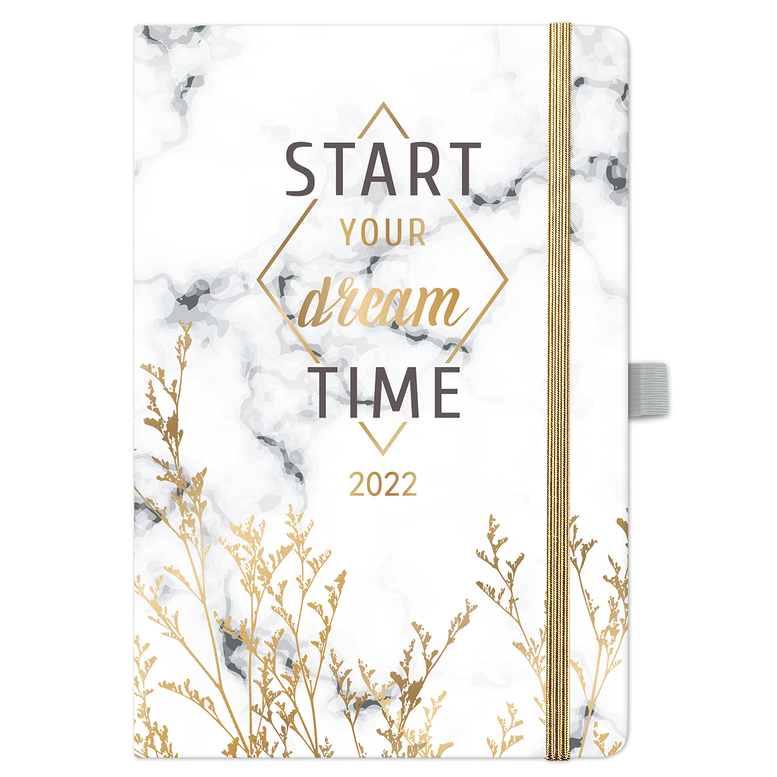 2022 Diary, Diary 2022 from January to December 2022, A5 Week to View Diary, Weekly Planner with Thick Paper, Pen Loop, Inner Pocket and 88 Notes Pages, Reed Marble