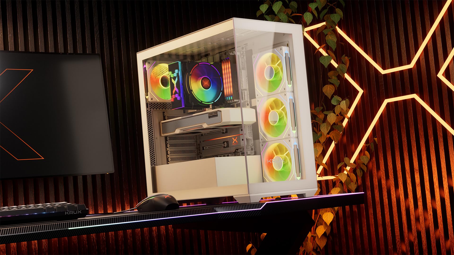 KRUX Exo White - Case per PC ATX/mATX, vetro temperato, 4X ARGB, bianco